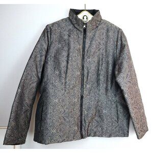 CENTIGRADE - WOMEN'S GRAY PAISLEY PRINT & BLACK REVERSIBLE PUFFER JACKET COAT M